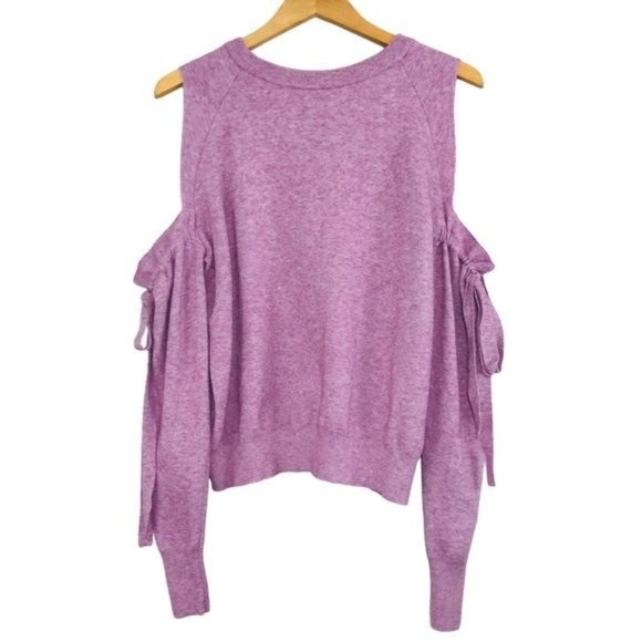 Barbiecore Pink Self Tie Bow Sleeve Cold Shoulder Sweater Size Small - Picture 5 of 13